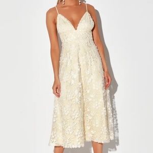 Flourishing Kiss Cream Floral Embroidered Floral Lace Midi Dress